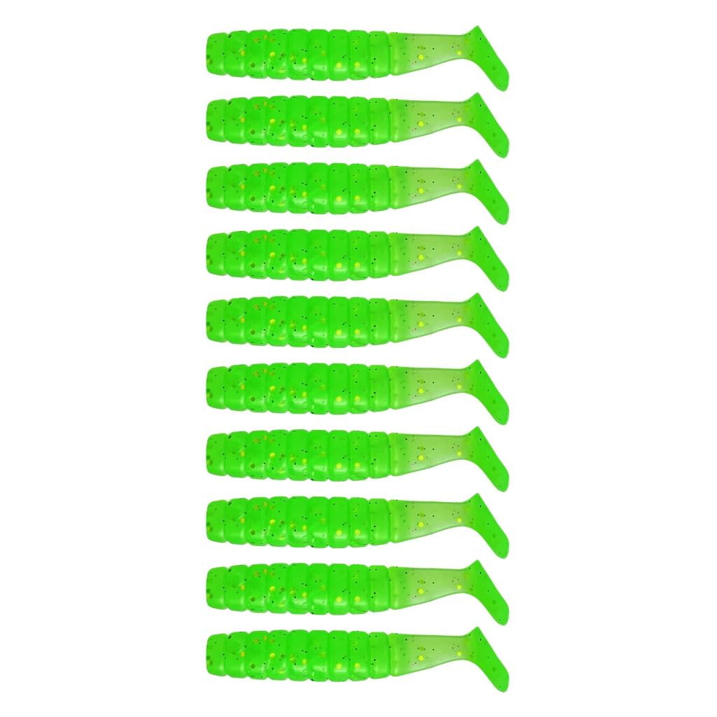 Yammee 10Pcs Paddle Tail Swimbaits 4cm 1.1g Artificial Worm Baits T Tail Swim Baits for Saltwater Soft Fishing Lures