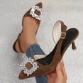 thumbnail image 2 of Hinvhai Slingback Heels for Women Closed Pointed Toe High Heels Suede Dress Work Wedding Pumps Shoes Brown 9.5(43), 2 of 9