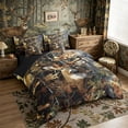 thumbnail image 2 of Meiyoeat Jungle Animal Deer Print Queen Bedding 7pcs, Autumn Oak Leaves Pattern Bedding Comforter Set Queen, Brown Green,Black Reversible, 2 of 6