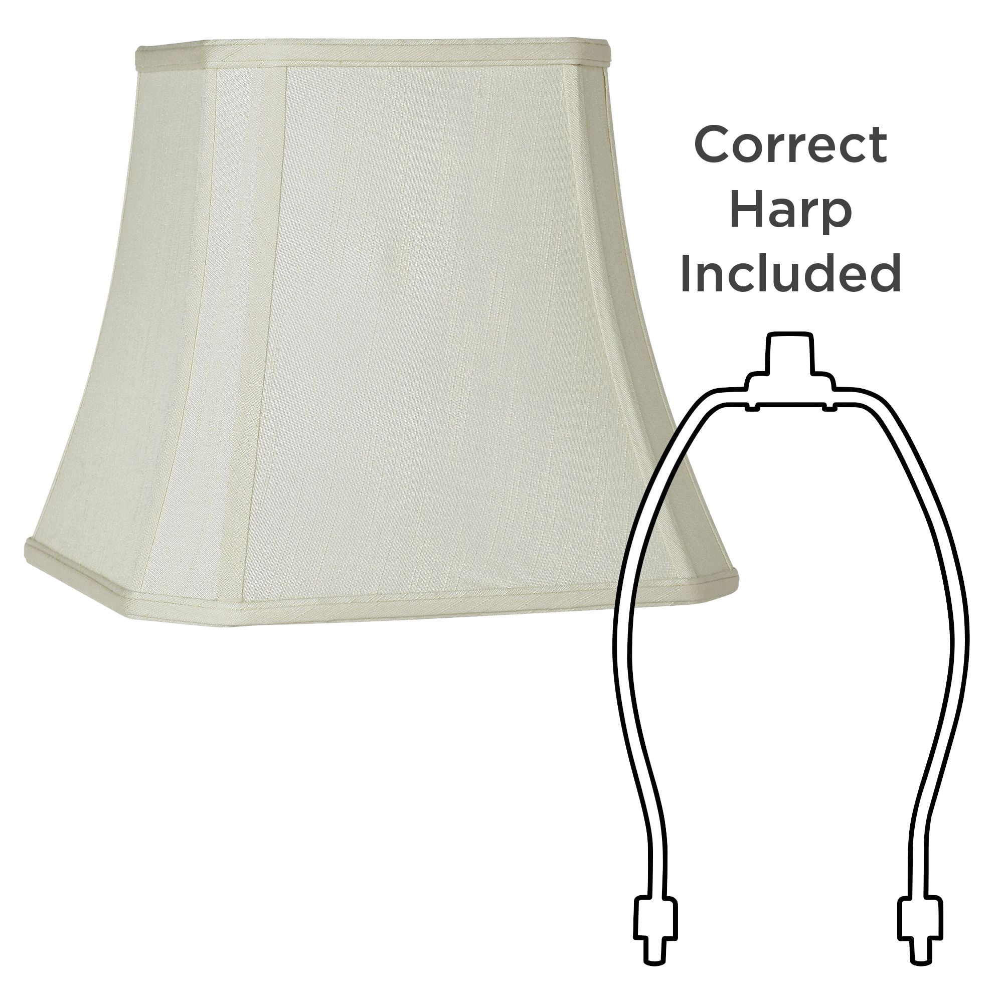 Springcrest Set of 2 Square Lamp Shades Creme Medium 8" Top x 16" Bottom x 11" Slant Spider with Replacement Harp and Finial
