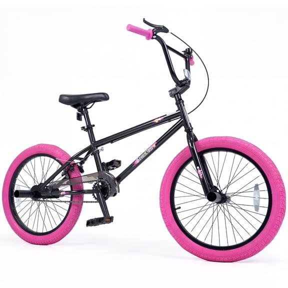 Costway Freestyle BMX Bike, 20” Trick Bicycle with 360 Degree Steering, Adjustable Seat Pink
