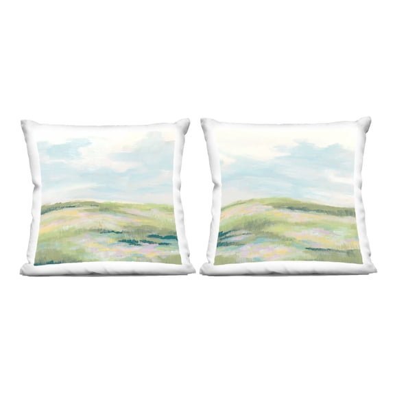 Stupell Industries Pastel Meadow under Blue Sky 18" x 18" Landscape & Nature Print Polyester Decorative Pillow Set, Zip Closure 2 Count