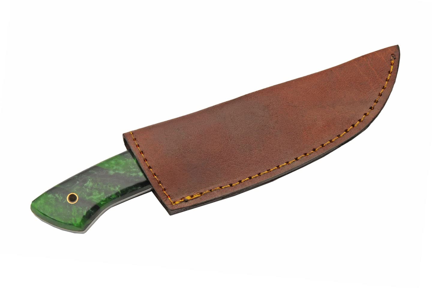 SZCO 9 Inch Emerald Wave Hunter Knife Full Tang Stainless Steel Blade Green Resin Handle With Leather Sheath Outdoor Knife