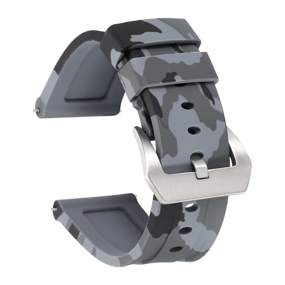 Uxcell Silicone Watch Bands 26mm Width Waterproof Quick Release Rubber Watch Bands with Silver Buckle for Men Women, Camo Gray