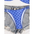 thumbnail image 6 of JoveMarine Women's Floral Print Two-Piece Bikini Set, Halter Backless Swimsuit with Striped Top, Padded Cups, Trendy Bikinis for Women,Blue L, 6 of 8