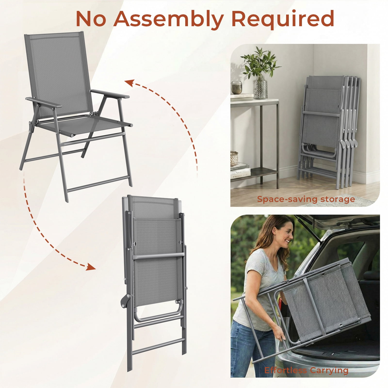TLSUNNY 2 Pcs Patio Folding Chairs, Outdoor Portable Dining Chairs W/ High Back, Steel Frame, Armrests, for Yard, Camping