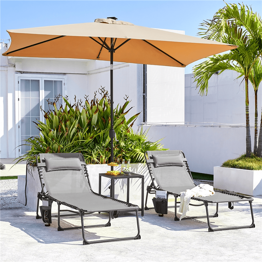 Renwick Outdoor Folding Tanning Chair with 5 Back Position, Gray