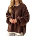 thumbnail image 3 of Women'S Long Sleeve Crewneck Jumper with Side Slit, Casual Soft Ribbed Knit Fall Winter Pullover Sweater, 3 of 8