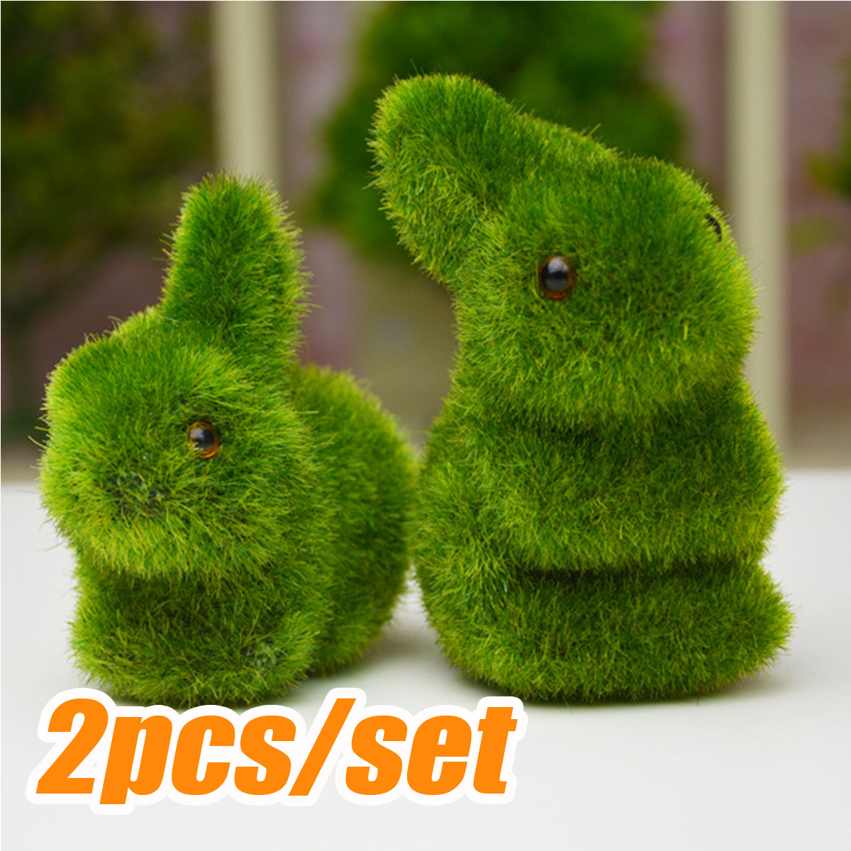 Travelwant 2Packs Easter Moss Bunny Figurine Imitation Moss Rabbit Sculpture Artificial Moss