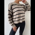 thumbnail image 4 of Suéter de Rayas con Hombros Caídos para Mujer, Suéter de Punto de Cuello Redondo Extragrande, Top Tipo Jersey. Caqui S, 4 of 10
