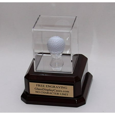 Golf Ball Personalized Hole in One - Eagle - Best Round - Game Acrylic Display Case with Piano Finish Rosewood Wood Platform Base & Free