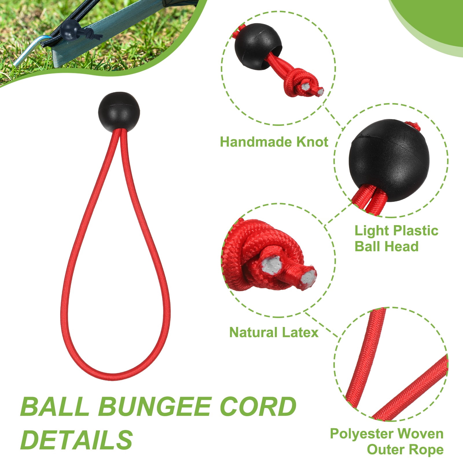 Ball Bungee Cord 6 Inch, 35 Pcs Bungee Cords with Balls Canopy Tarp Tie Downs Cords Elastic String for Outdoor Camping Cargo Shelter Tent Poles, Red