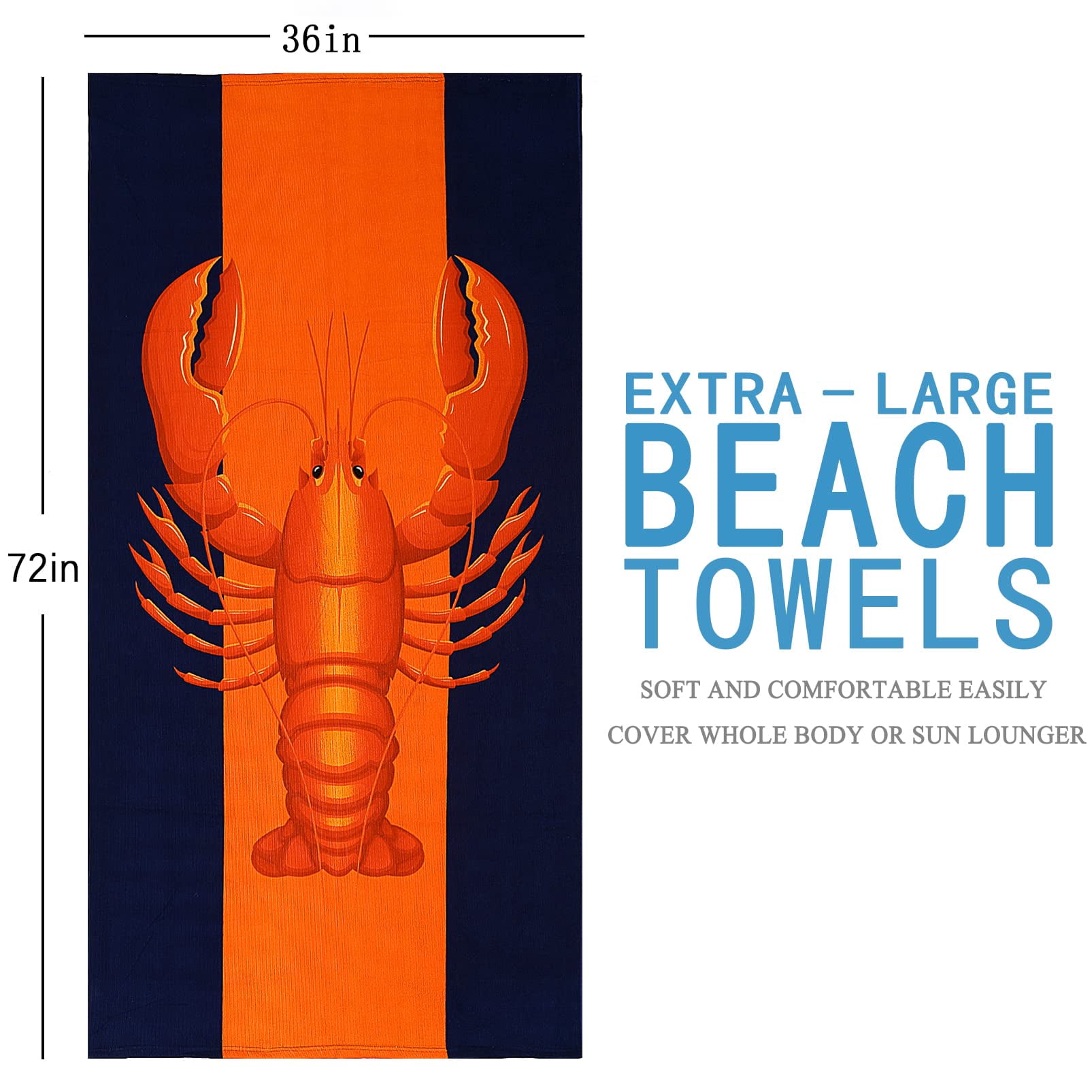 2 Pack Oversized Beach Towel Set, Extra Large Long XL Microfiber Pool Swim Towels,Quick Dry Super Absorbent Sandless Travel Towels Blanket Bluk,Adult Men Vacation Essentials,74"x36"- Flamingo Lobster