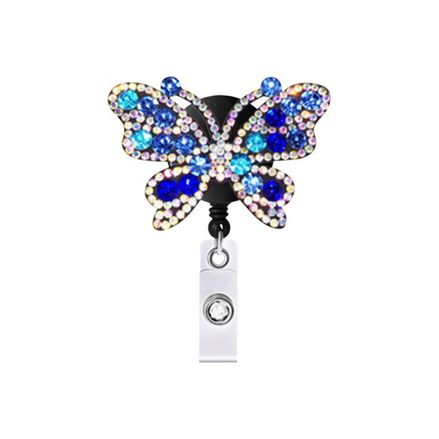 Daisyyozoid Leather Hot Drill Butterfly Retractable Easy-to-pull Buckle Rhinestone Color Butterfly Easy-to-pull Keychain Document Buckle