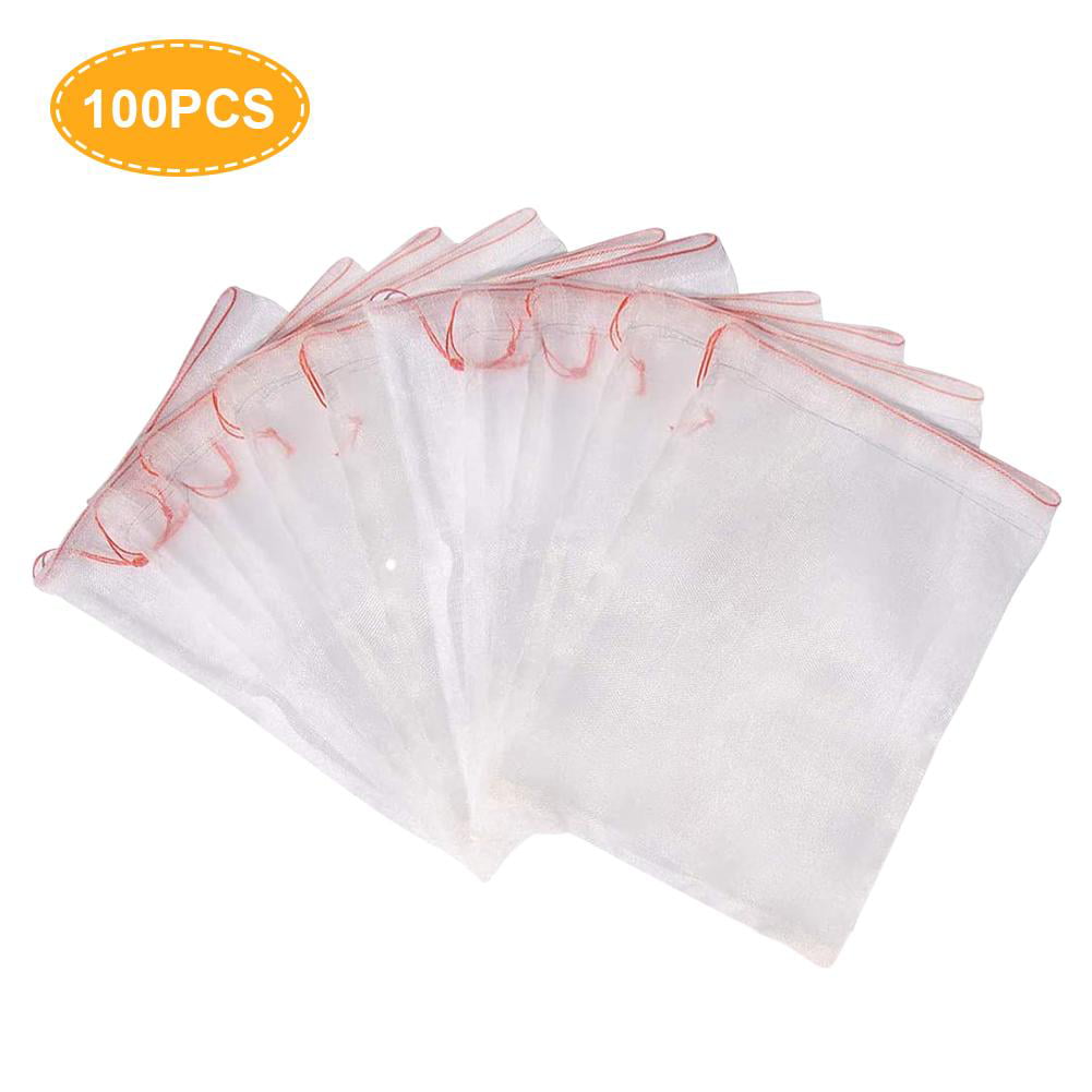 Fruits Protect Bag Garden 100 pc Netting Bags Plant Net Bags Grape Protective Cover Bags Grapes Protection Bags with Band Nylon Mesh Reusable Fruit Bags for Fruit 