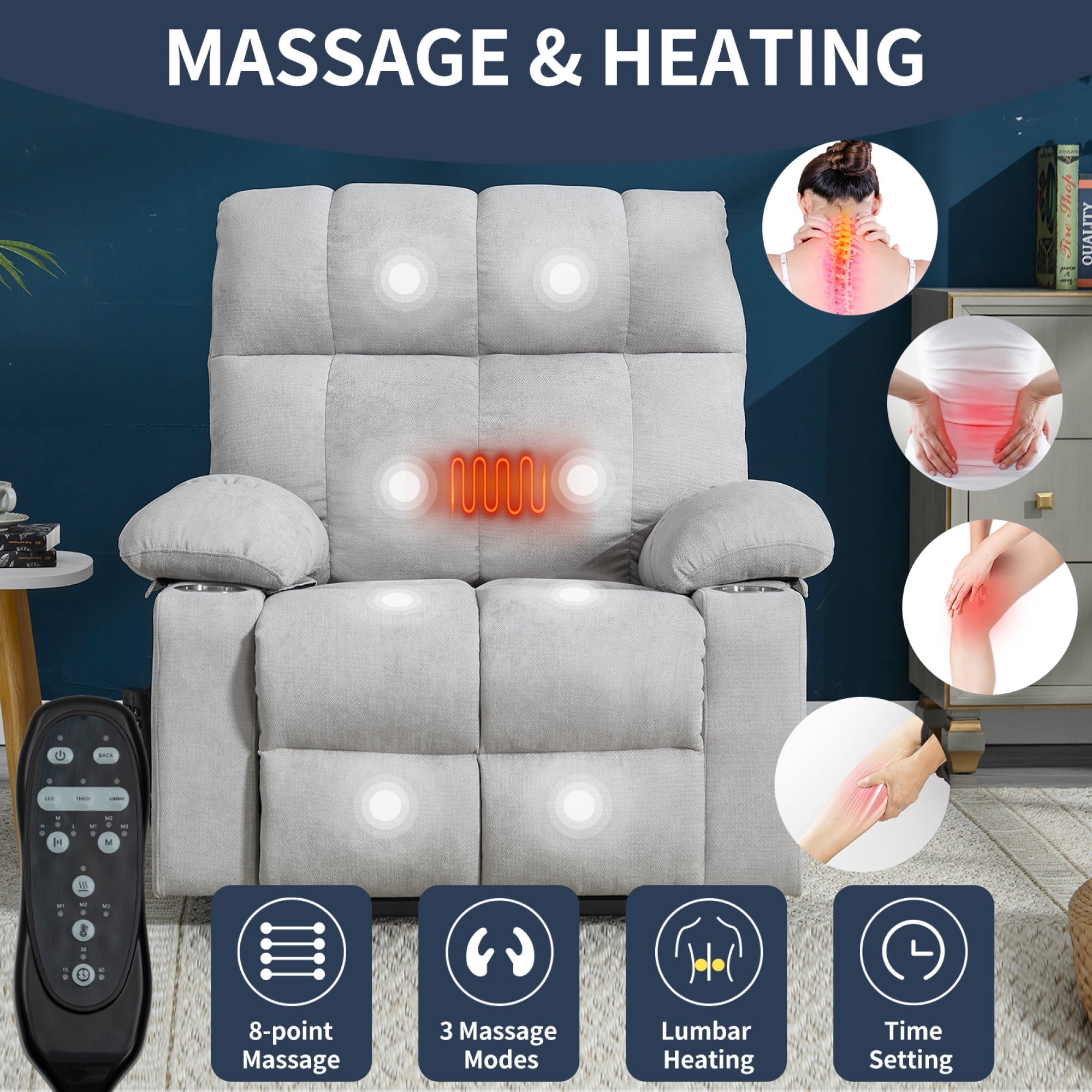 Leumius Power Lift Recliner Chair for Elderly,Heavy Duty Recliner with 8-Point Vibration Massage and Lumbar Heating,Infinite Position,Up to 350 LBS,Beige