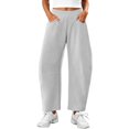 thumbnail image 2 of Barrel Sweatpants Women Fall Winter Elastic Waist Casual Loose Fit Wide Leg Sweat Pants Trousers with Pockets, 2 of 8