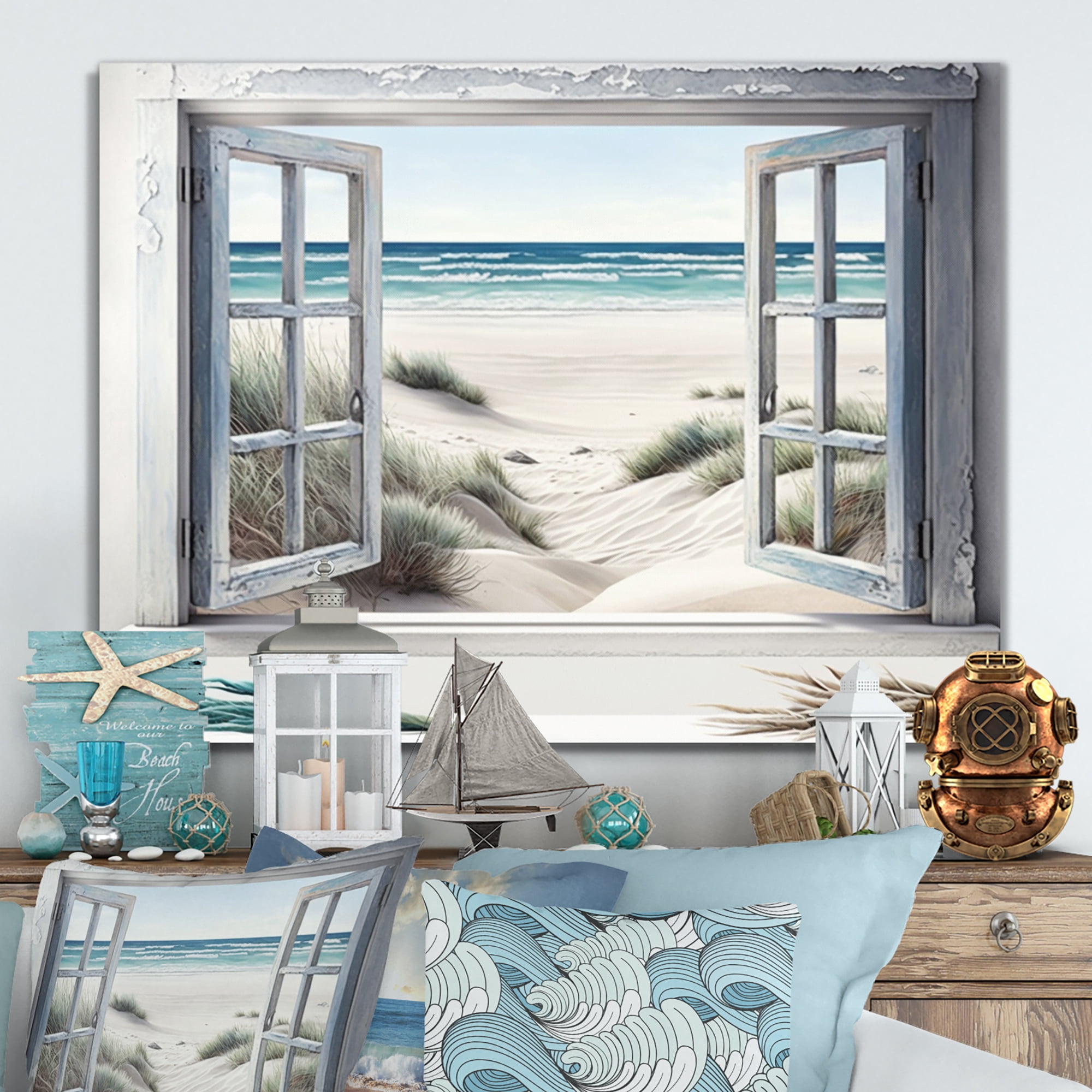 Designart Window To The Beach III Canvas Wall Art