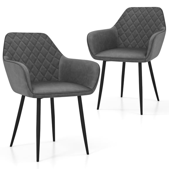 Giantex Dining Chair Set of 2, Upholstered PU Leather Armchair w/Curved Backrest, Wide Seat, Modern Accent Chairs, Gray