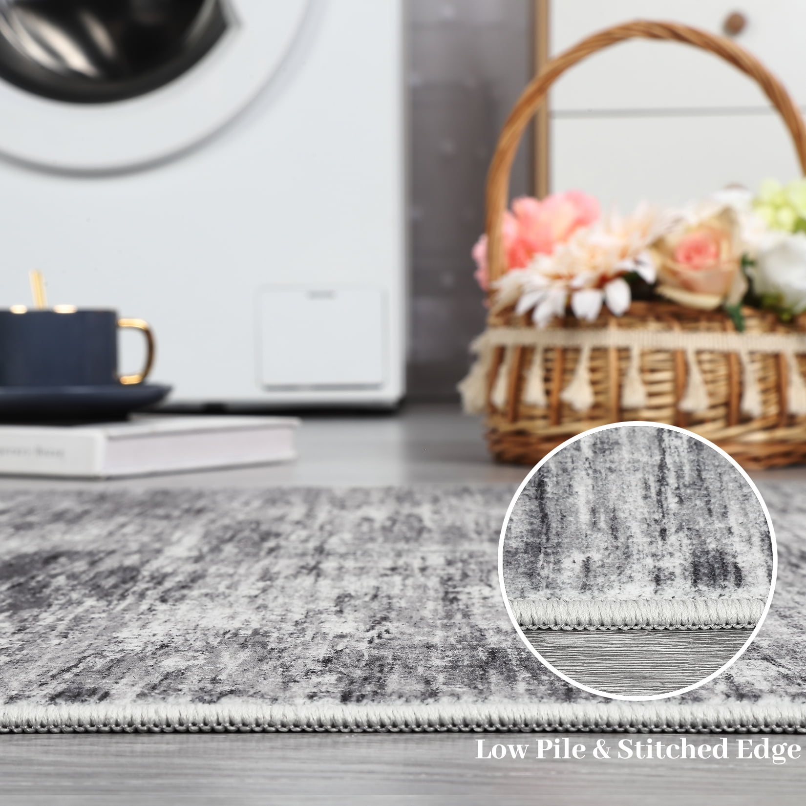 HOMERRY 2' x 6' Runner Solid Washable Rug for Enterway Hallway Non Slip Kitchen Indoor Home Decor, Gray