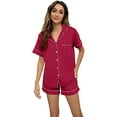 thumbnail image 1 of HEARTNICE Women Button up Pajama Set, Summer Lightweight Shorts Sleepwear Pjs Set,(Magenta,2XL), 1 of 4