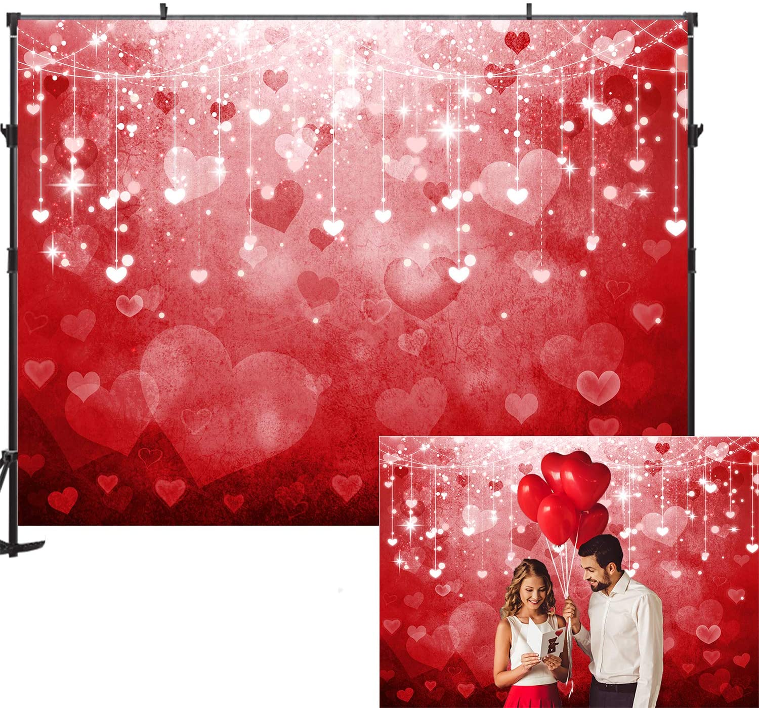 Allenjoy 7x5ft Valentines Backdrop Shiny Sparkling Hearts Backdrops for