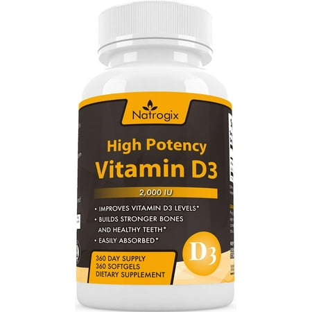 Suractivé vitamine D3 2000 UI d'alimentation de 360 ​​jours (cholécalciférol) Supplément - La formule aide pour os et des dents + calcium Absorption + systèmes immunitaires (360 Softgel)