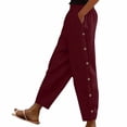 thumbnail image 5 of JUUNthy Womens Cropped Pants, Straight Leg Side Buttons with Pockets Spring Summer Trendy Casual Pants Dark Blue XL, 5 of 8