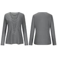 thumbnail image 2 of Women'S Pineapple Lace Stitching Top T-Shirt Solid Color Long Sleeve Round Neck Pullover Casual Top Grey XXL, 2 of 6