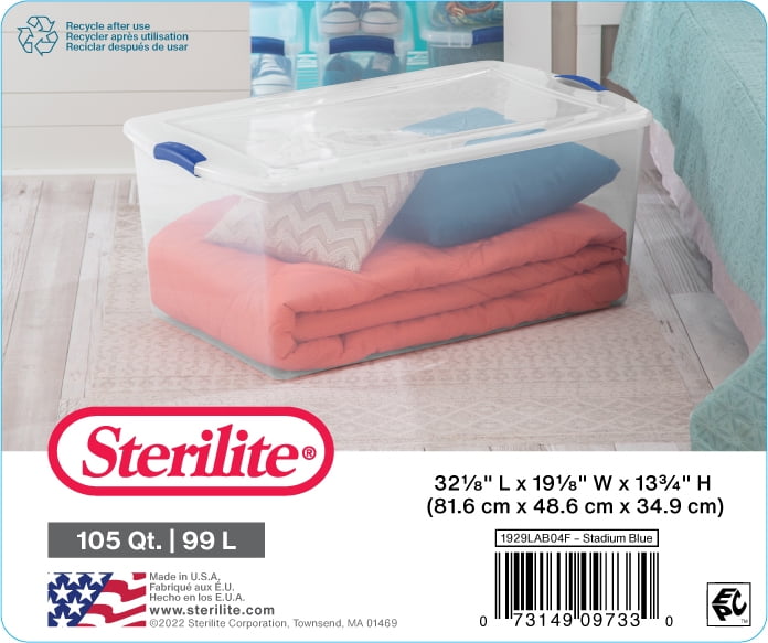 Sterilite 105 qt. Latch Box Stadium Blue Case of 4