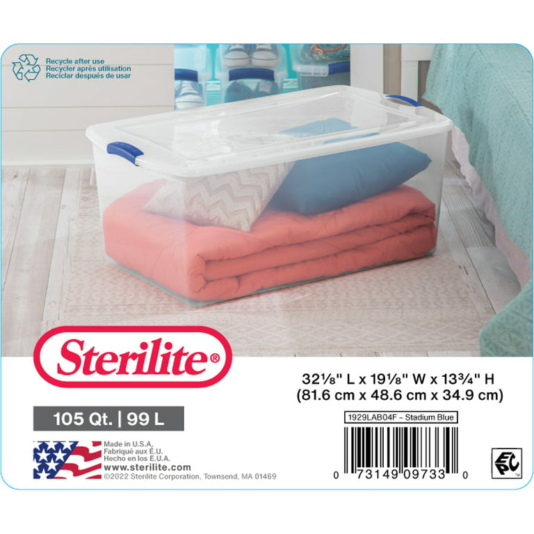 Sterilite 66 Quart. Latch Box Plastic, Stadium Blue, Set of 6