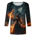 thumbnail image 4 of KIHOUT Women's Halloween Printed 3/4 Sleeve Blouse - Round Neck Casual Top with Witch Ghost Design for Fall Season Fashion & Comfort, 4 of 4