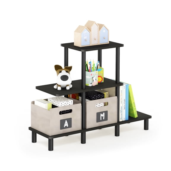Furinno Turn-N-Tube Toolless Assembly 3-Tier Black Storage Shelves, Ladder Book Shelf, Accent Display Shelf,or Organization and Storage, Living Room, Home Office, Black Espresso