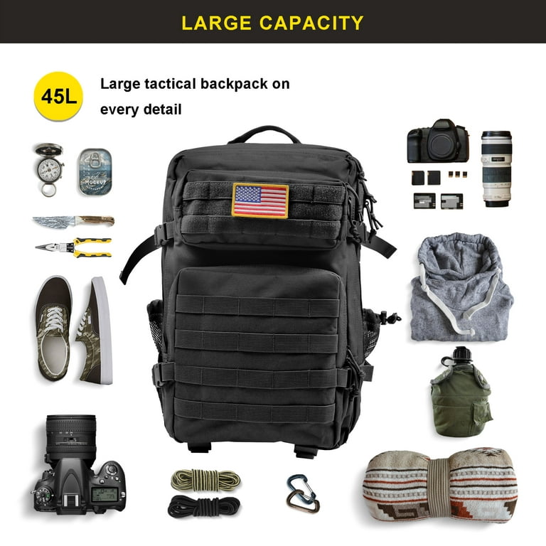 Zavothy Tactical Military Backpack for Men 45L Laptop Backpack Army  Backpack 3 Day Assault Pack Molle Bag with a US Flag Patch for Hiking Gym  Travel