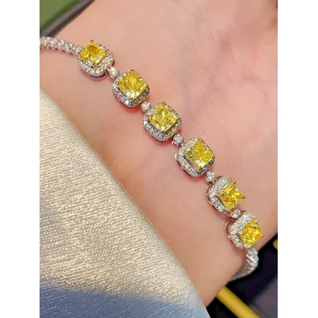 5 Ct Princess Cut Cubic Zirconia Yellow Diamond Bolo Bracelet in 18K White Gold Plated Sterling Silver - Stunning Women's Jewelry
