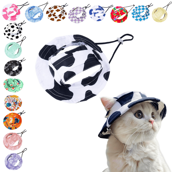 Dog & Cat Bucket Hat with Ear Hole, Birthday Bonnet for Small Pets | Adjustable Princess Dog Bucket Hat with Ear Holes, For Pupies Small Dogs Cat Outdoor Sport