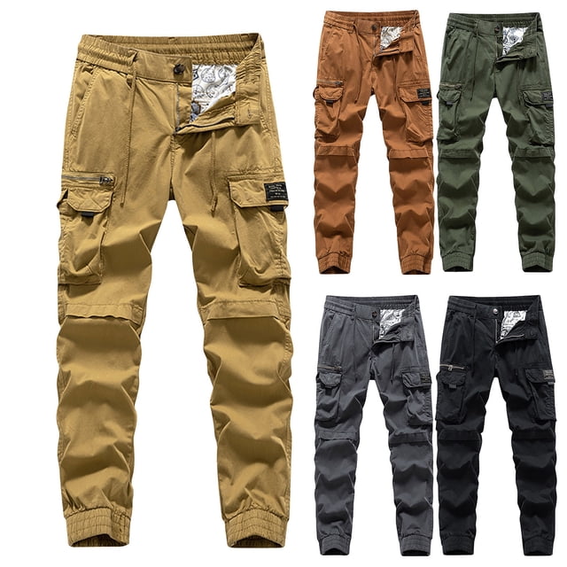 UVEASISHA Mens Multi Pocket Work Pants Big and Tall Straight Fit Cargo Pants Outdoor Lightweight Hiking Pants Stretch Waisted Drawstring Pants Sales Today Red M