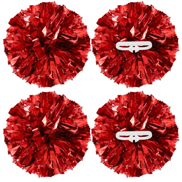Pompones metálicos de Uxcell para animación, con anillos de mango, ideales para el espíritu del equipo, deportes, danza y animación en rojo