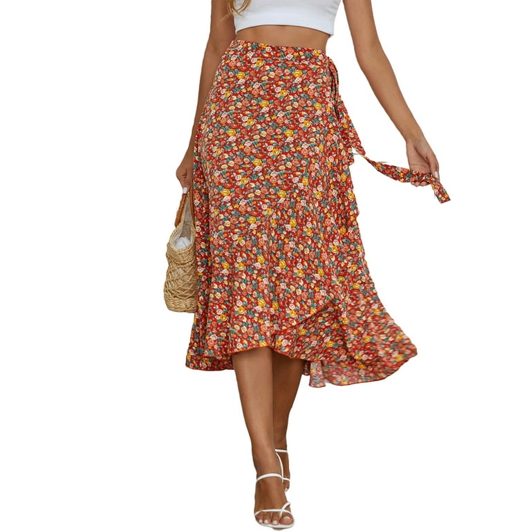 Skirts for Women Women's Boho Floral Print Wrap Irregular Print