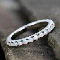 14K White Gold Plated 2Ct Round Simulated Fire Opal Women's Wedding Eternity Band Ring