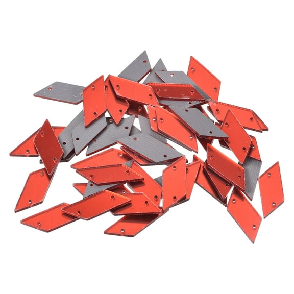 50pcs Sew on Acrylic Irregular Mirror Piece DIY Mirrored Rhinestones Mirror Beads for Evening Dresses Red 29x10mm