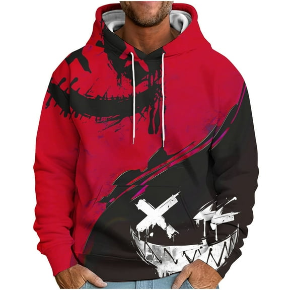 TFEOQRY Men's Hooded Sweatshirts Loose Color Blocked Smiling Printed Pullover Long Sleeve Hooded Tops Sweatshirt Multicolor