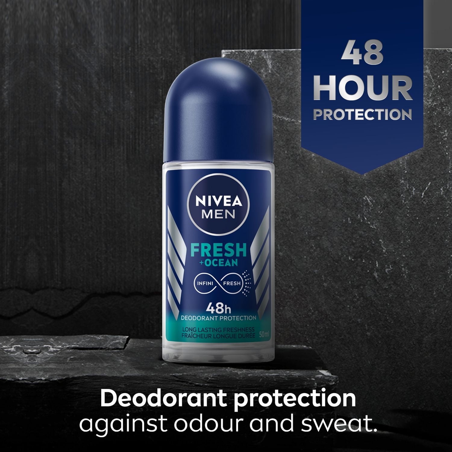 NIVEA Fresh Ocean Aluminum Free Roll-On Deodorant for Men, 50 mL, 50 mL