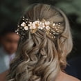 thumbnail image 3 of FELTECHELECTR Juego de 4 peinetas para el pelo de boda hechas a mano, accesorios para el pelo de novia con flores y diamantes de imitación (blanco), 3 of 6