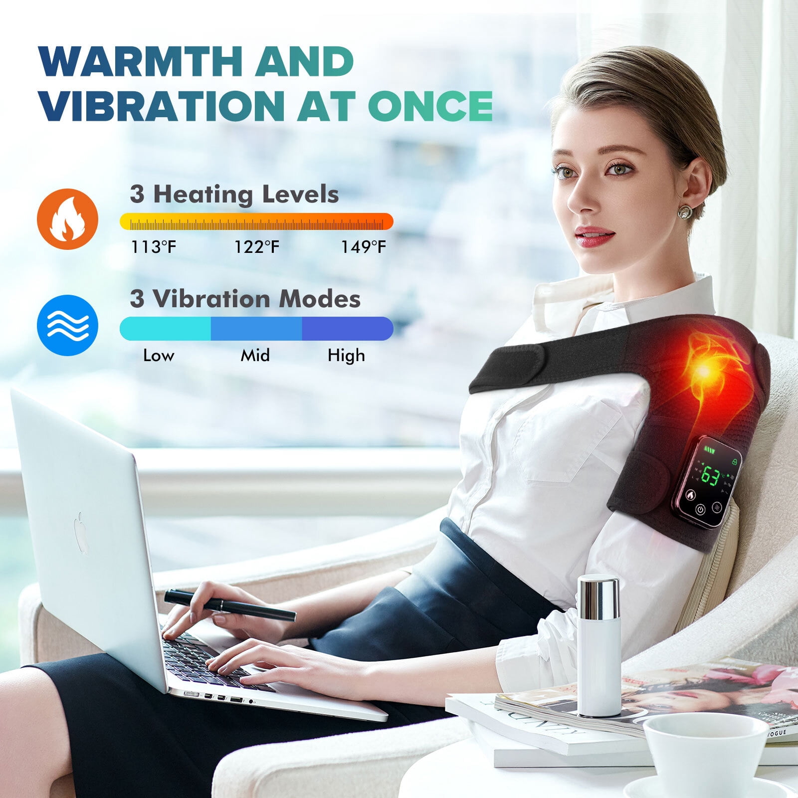 Heated Knee Massager, Cordless Knee Heating Pad, 3 in 1 Knee Elbow Shoulder Heated Massager with 3 Level Heating & Vibration, 4000mAh Battery for Relax Muscle, Black