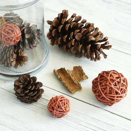 Rattan Craft Balls Efavormart 13 Pack Natural Pine Cones Rattan Balls and Barks Assorted Potpourri Vase Fillers Bowl DIY Table Decorations ()