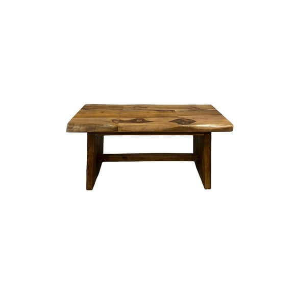 DecMode 35" x 18" Brown Teak Wood Handmade Natural Live Edge Coffee Table with Angled Base, 1-Piece