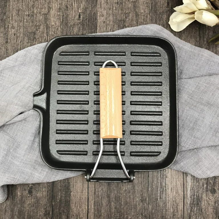 bodkar Frying Pan Skillet 8-inch Flat Crepe Pan, Lightweight Grill Pan with  Wooden Handle for Camping Indoor Outdoor Cooking