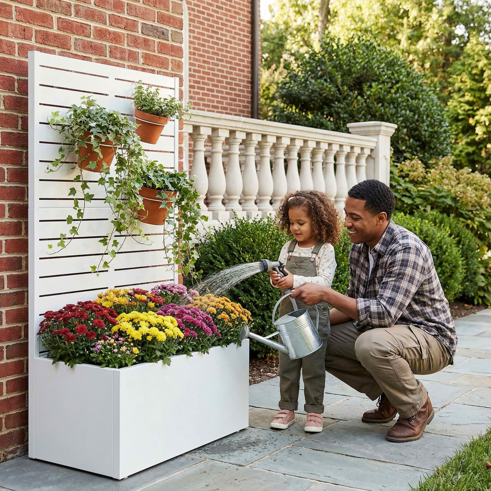 MAYEERTY 47x24x12 Inch White Metal Rectangular Planter Box with Trellis, 2 Piece Set for Outdoor Garden & Patio