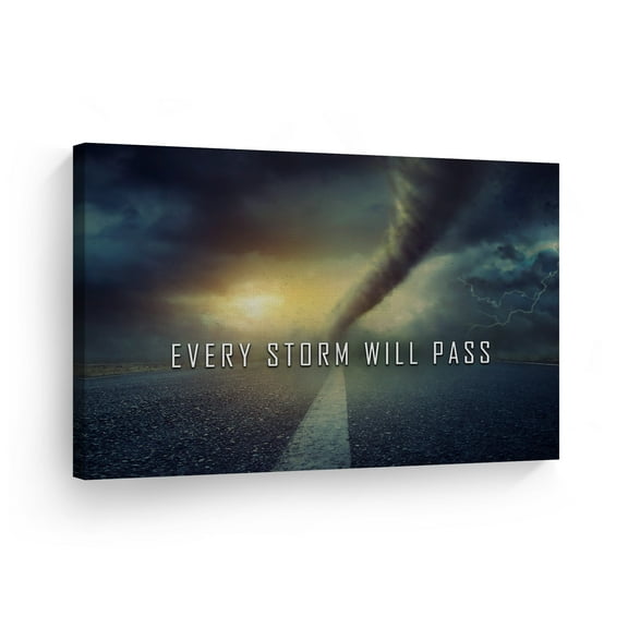 Smile Art Design Every Storm Will Pass Quote Tornado Lightning Cloudy Road Motivational Canvas Wall Art Inspirational Wall Art Entrepreneur Quote Print Office Decor Gift 30x40